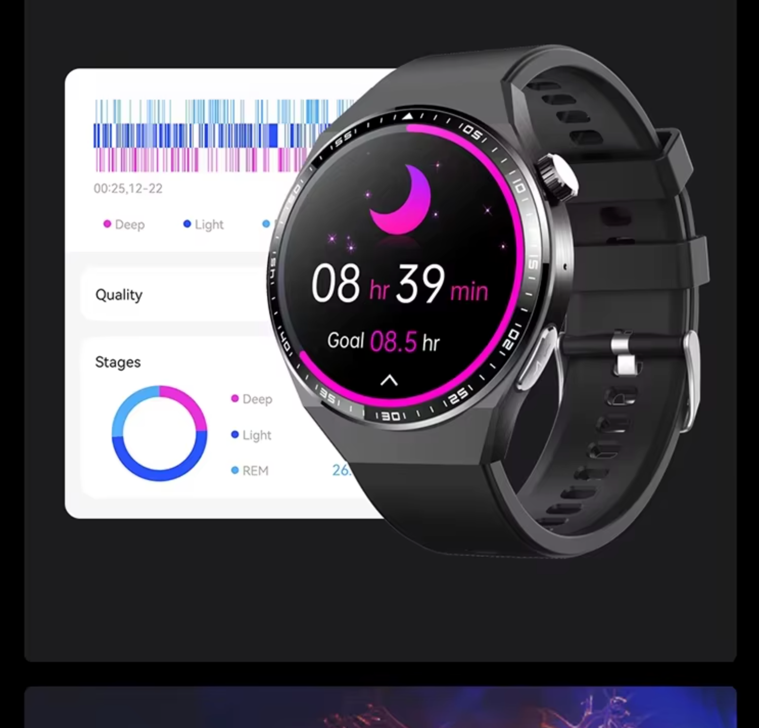 Sleep stage tracking on the REXQU O2Max with the free companion app