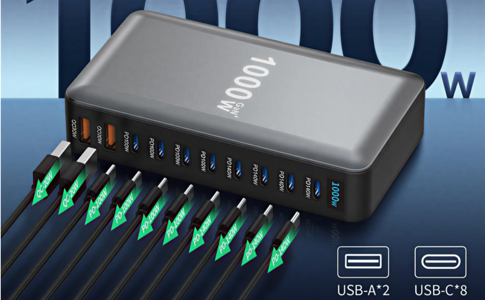 Fast Charging Station For Most Portable Devices 10 Port Hot 1000W GaN - Image 6