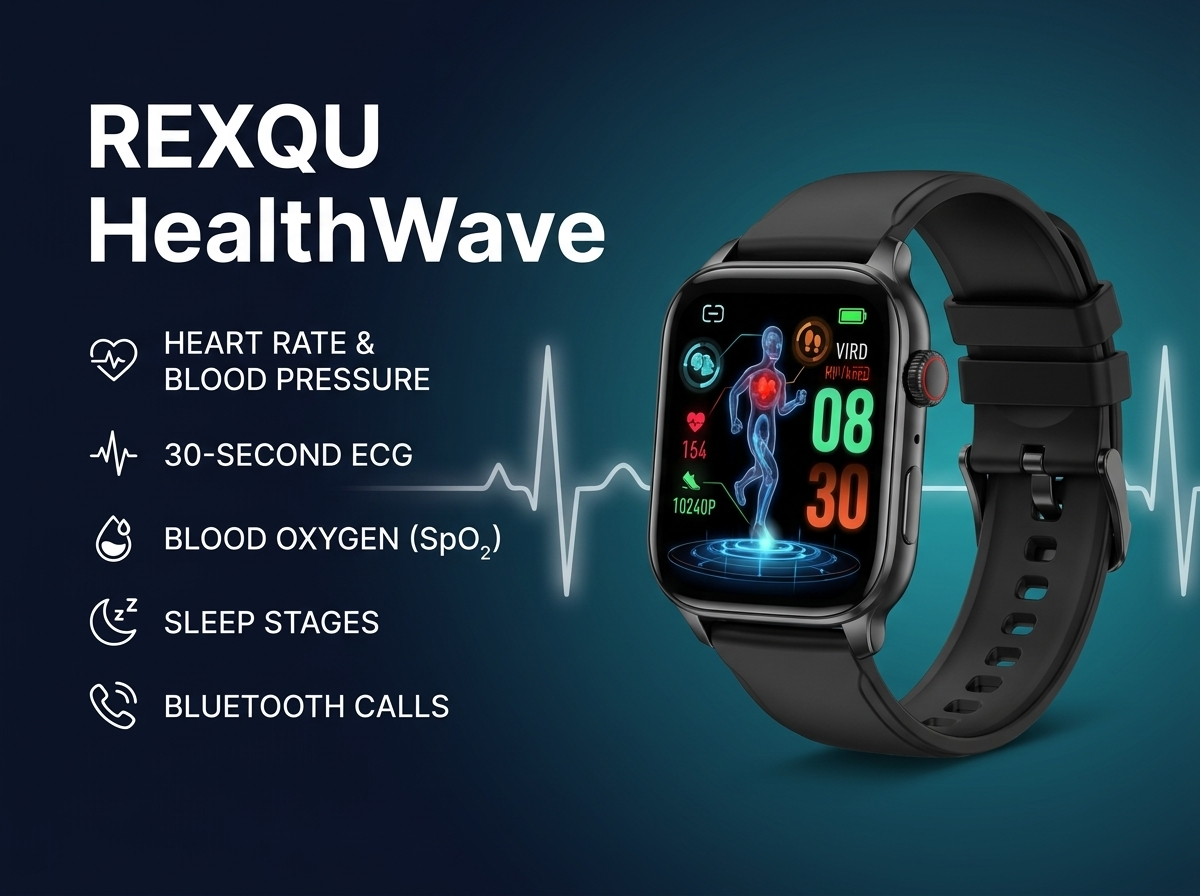 REXQU HealthWave health smartwatch — ECG, heart rate, Bluetooth calls