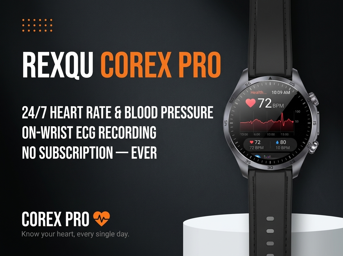 REXQU CoreX Pro health smartwatch — 24/7 heart rate, blood pressure and ECG