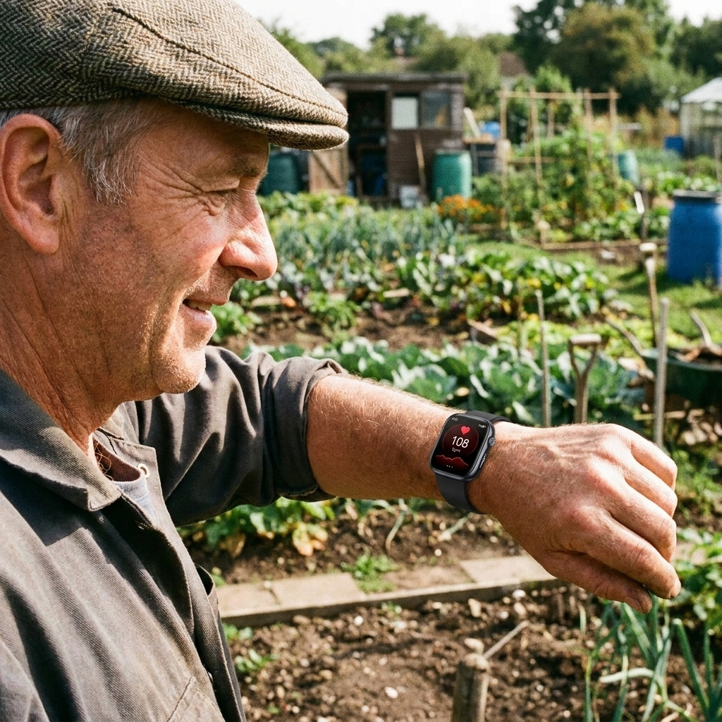 HealthLink customer checking heart rate outdoors