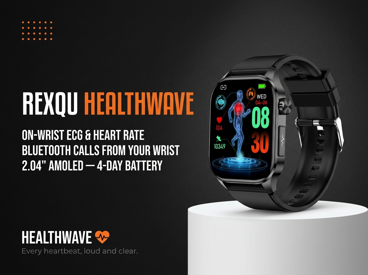 REXQU HealthWave health smartwatch — ECG, heart rate, Bluetooth calls