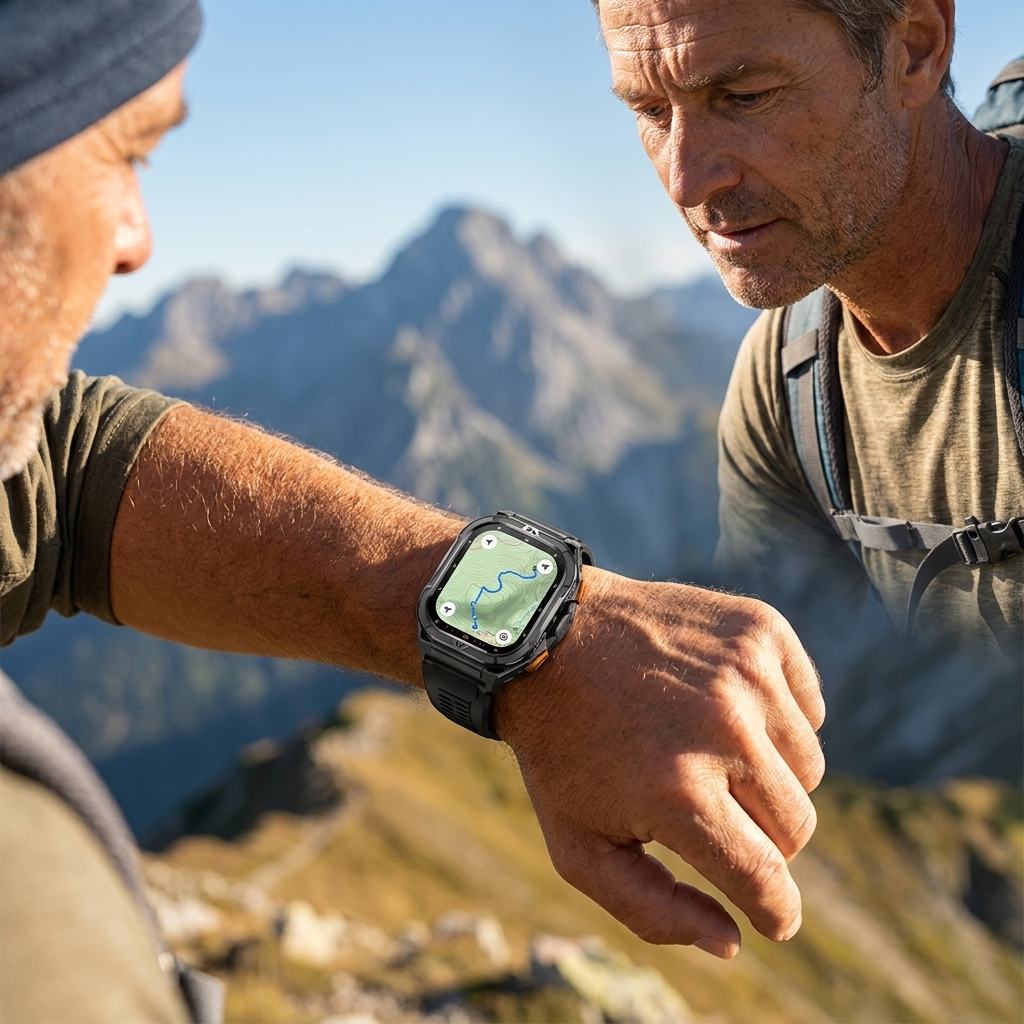 REXQU Horizon GPS and compass on an outdoor trail