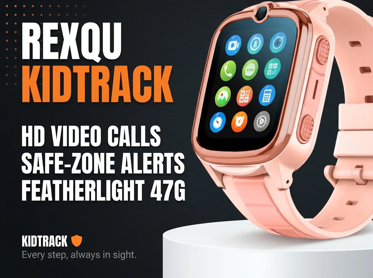 REXQU KidTrack featherlight kids 4G smartwatch with HD video calls and safe-zone alerts