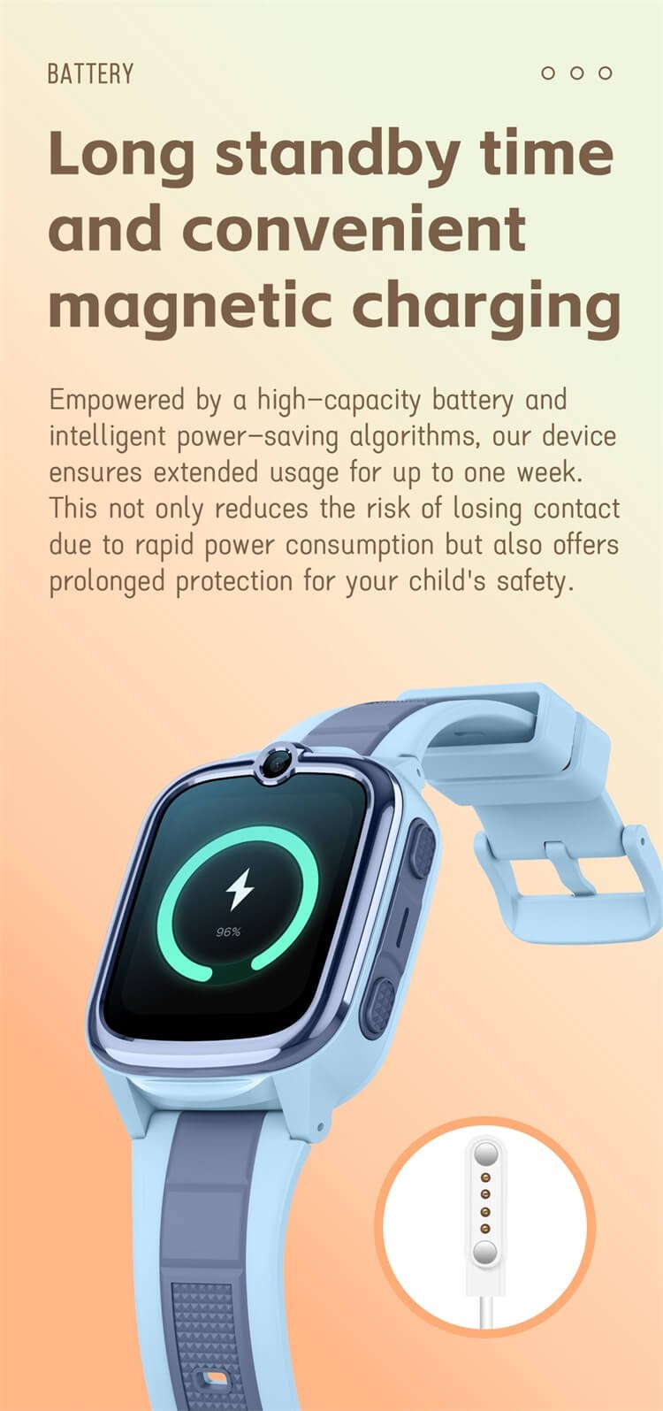 REXQU KidTrack kids smartwatch with long standby battery and magnetic charging