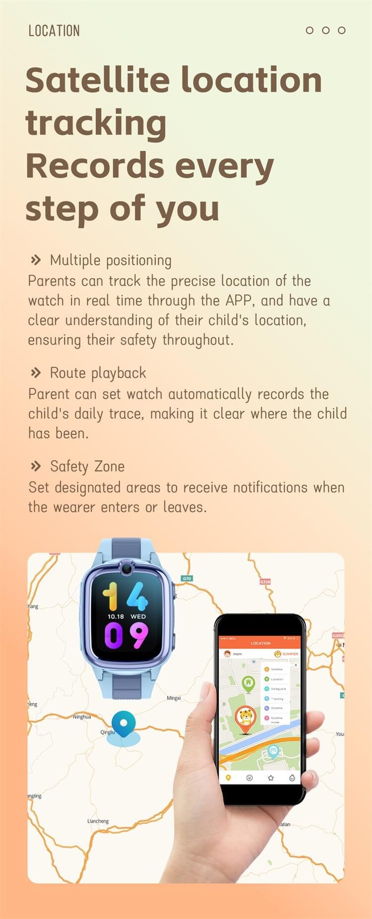 Real-time satellite location tracking of the REXQU KidTrack kids smartwatch in the parent app