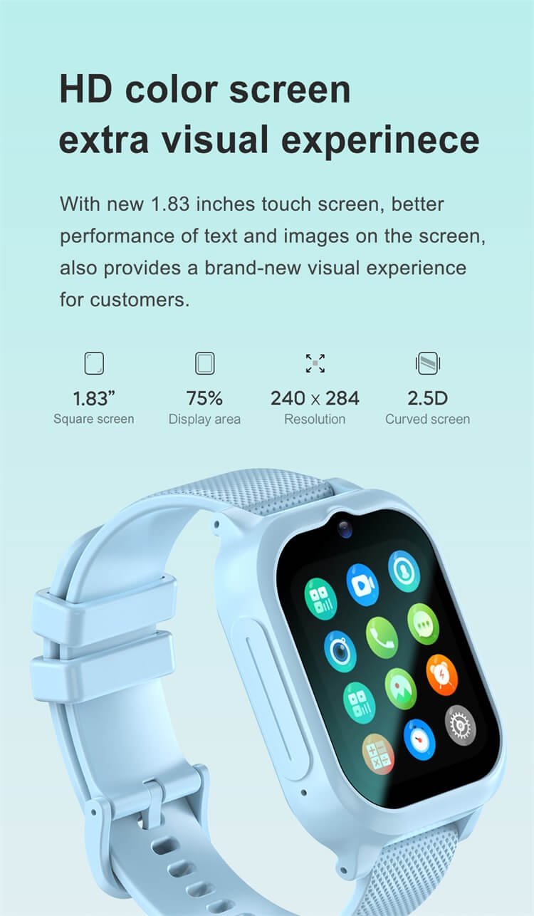 Big 1.83 inch IPS screen of the REXQU KidView kids smartwatch