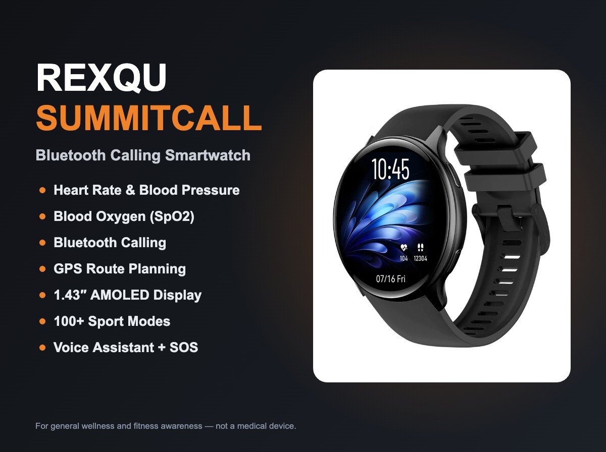 REXQU SummitCall GPS smartwatch with Bluetooth calling and health tracking