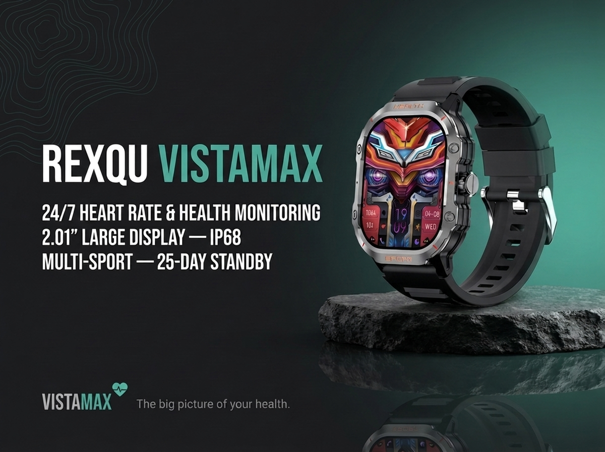 REXQU VistaMax large-screen smartwatch banner