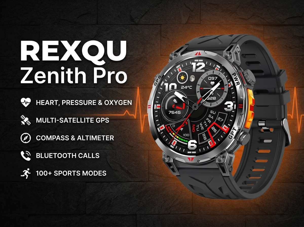 REXQU Zenith Pro rugged GPS adventure smartwatch with compass and altimeter